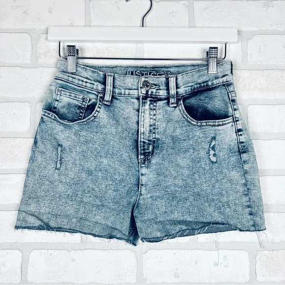 Justice Pants - Justice Premium Denim Girls Jean Short Light Blue Acid Wash Shorts Size 16